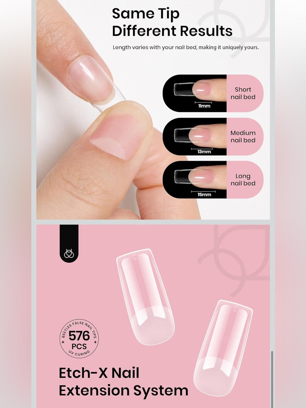 4 Beetles Bundle Nail Tips Glue Gel Polish Set Etch-X Almond Short Square Medium - Picture 12 of 16
